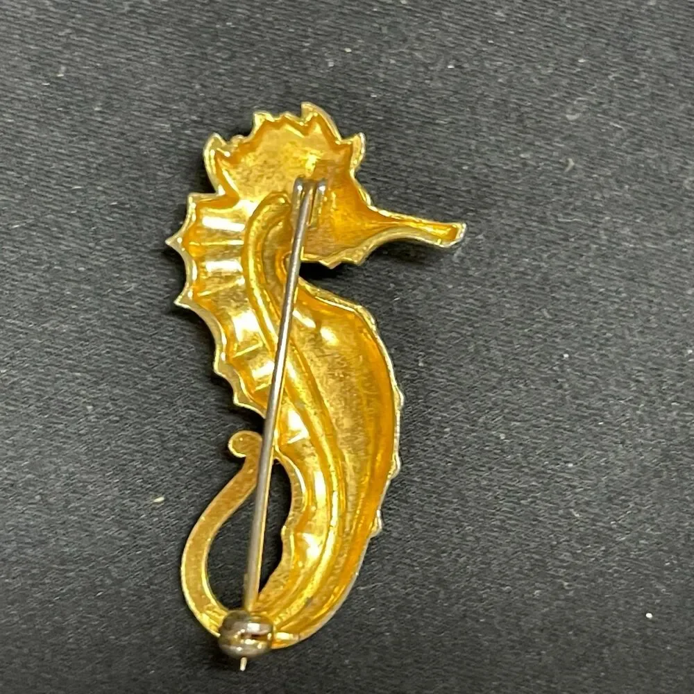 Damascene Spain Seahorse Gold Tone Black Inlay - Picture 4 of 4